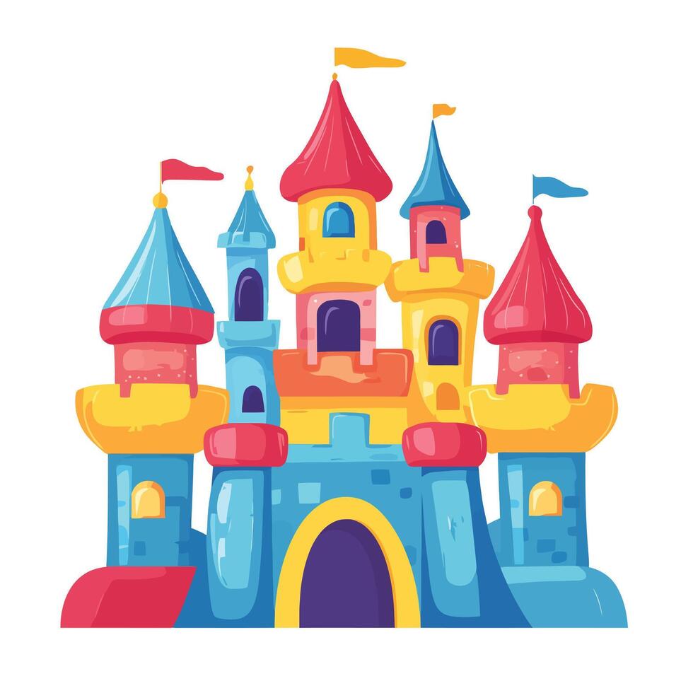 Fun and Colorful Cartoon Castle with Flapping Flags vector