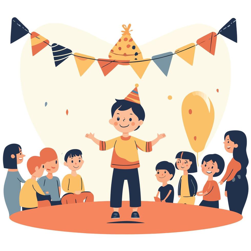 Happy Child Celebrating Birthday in Colorful Attire vector