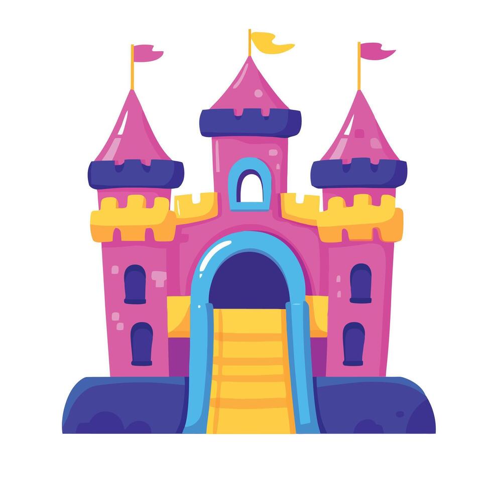 Vibrant Inflated Castle Design with Playful Flags vector