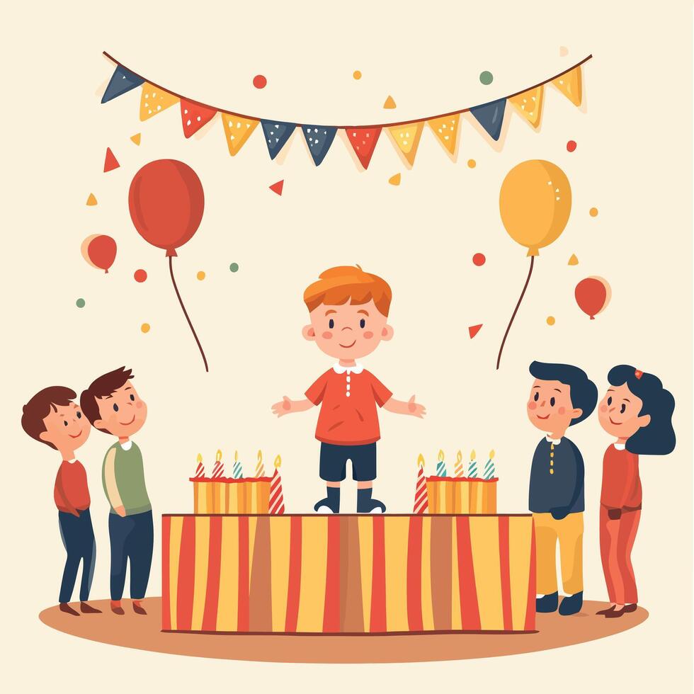 Birthday Boy Girl in Party Attire and Cap vector