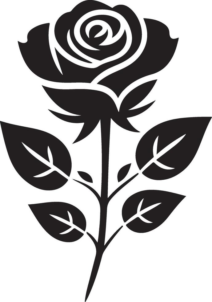 Simple and Striking Single Rose Silhouette Artwork with Clean Detailing vector