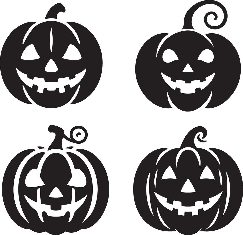 Set of Carved Halloween Pumpkin Face Silhouettes for Fun and Scary Designs vector