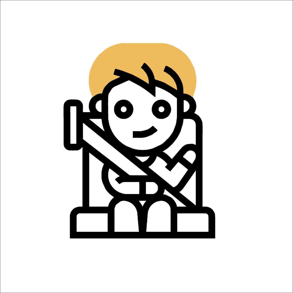A boy sitting in a car with a steering wheel vector