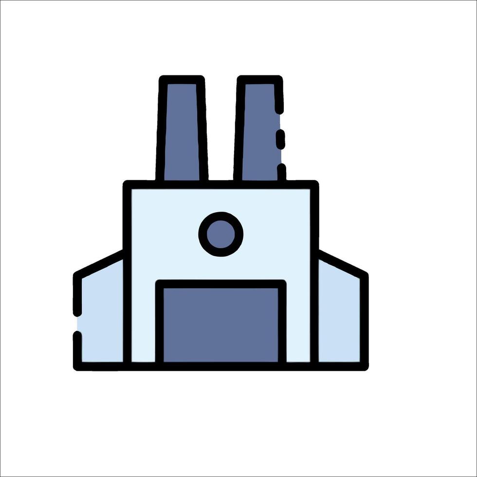 A factory building icon with a blue background vector