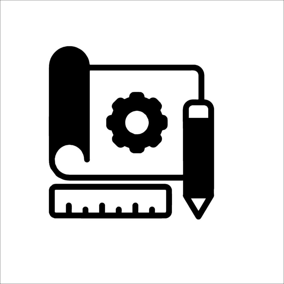 A black and white icon of a ruler and a pencil vector