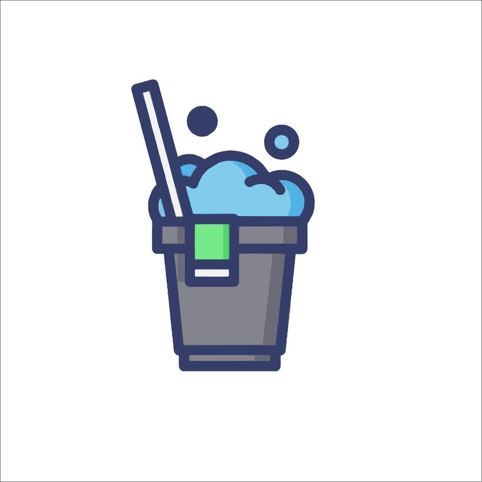 A bucket with a straw and a cup of soap vector