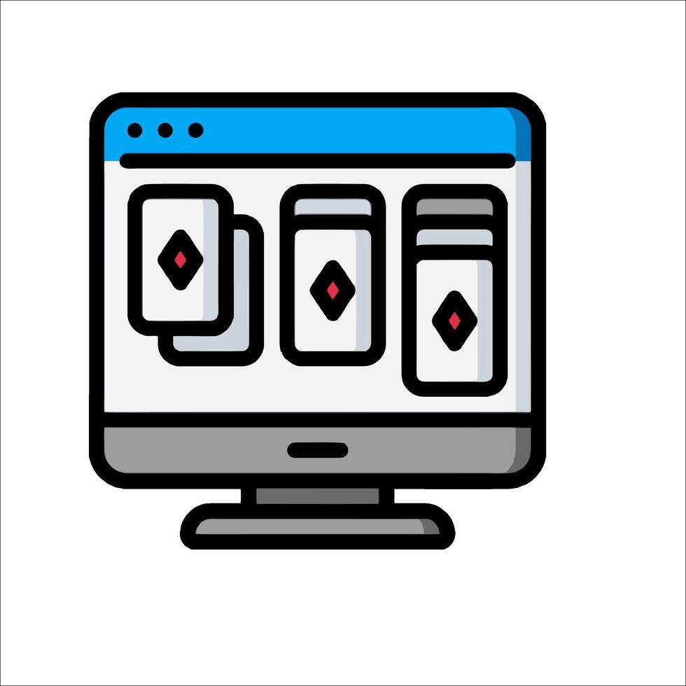 A computer monitor with a poker chip icon vector
