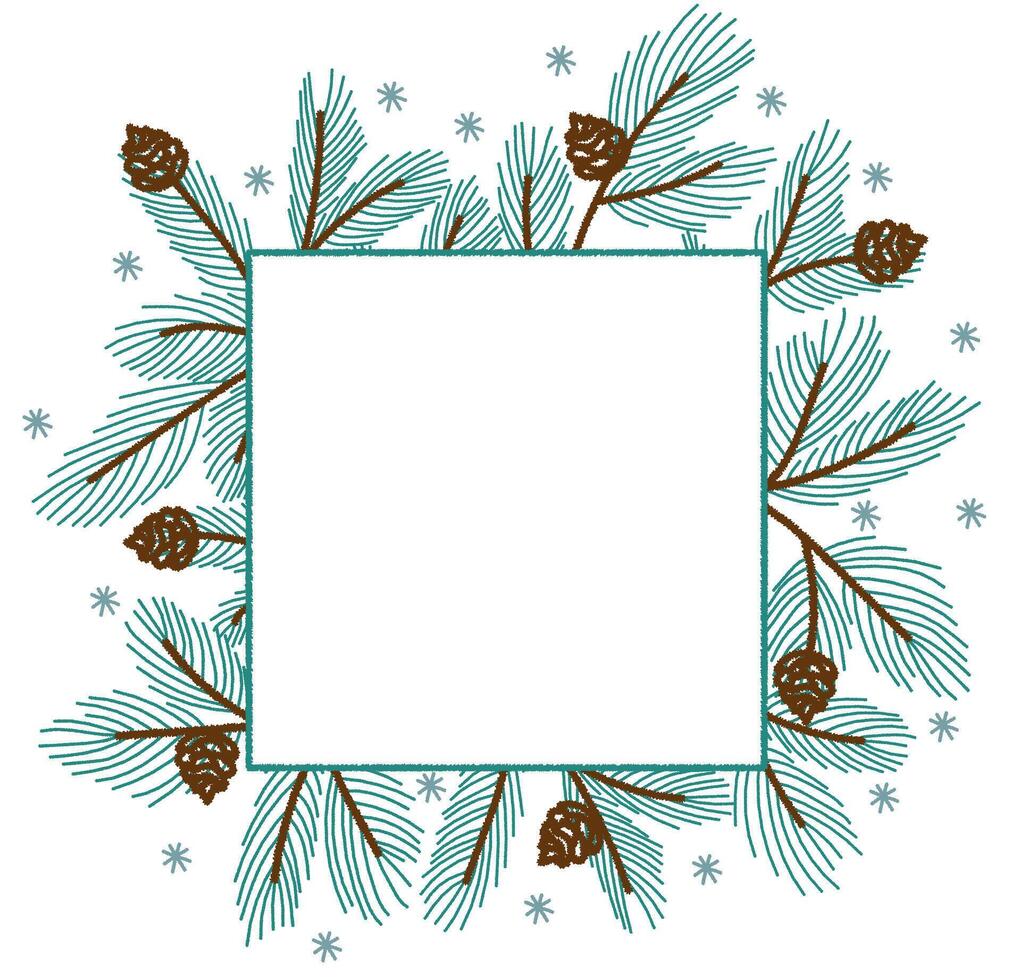 Christmas frame with Pine tree branches. Holiday hand drawn decoration. Great for christmas and new year cards and invitations vector