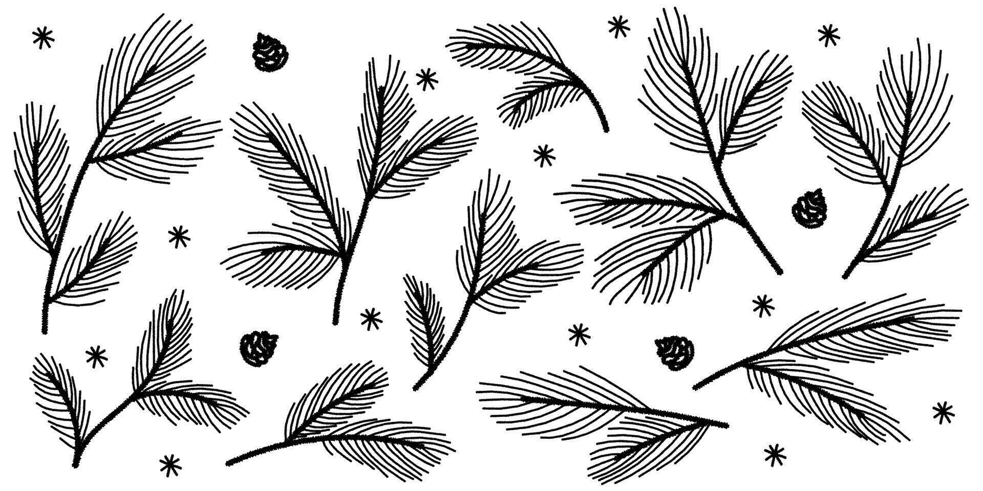 Pine tree branches. Holiday collection of hand drawn doodle elements vector