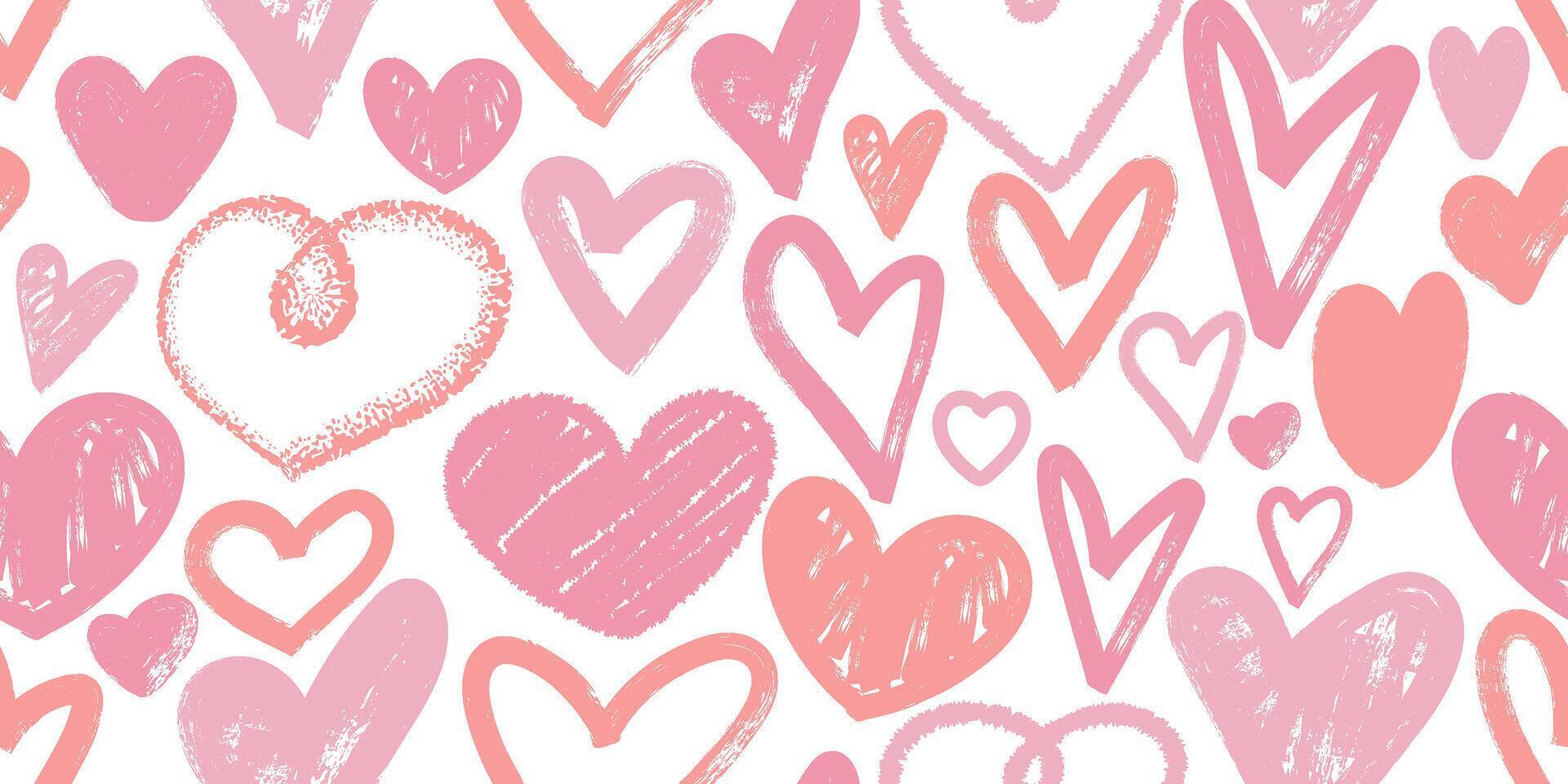 Brush drawn doodle heart shapes seamless pattern. Romantic print for valentines day. Great for textile, fabric, wallpaper, wrapping, scrapbook and packaging vector