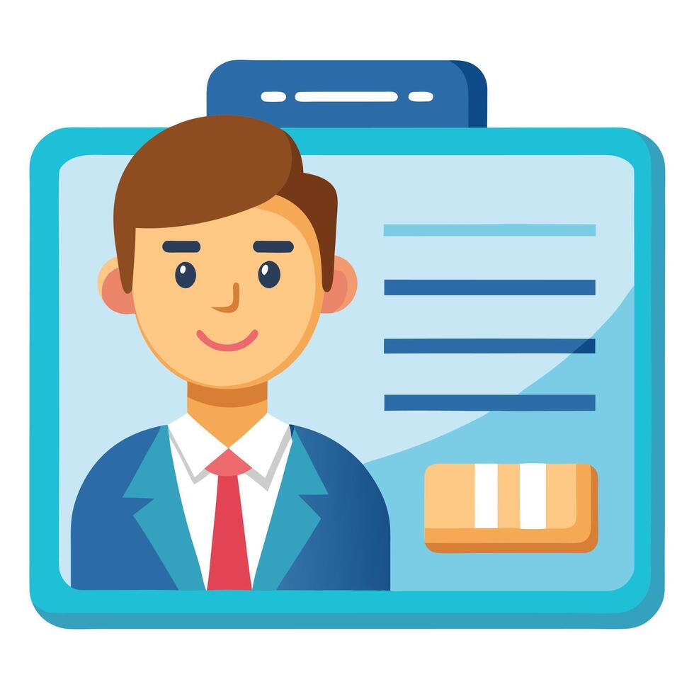 employee ID cards with male avatars, featuring clean and modern designs, business attire, and personal identification details for professional use. vector