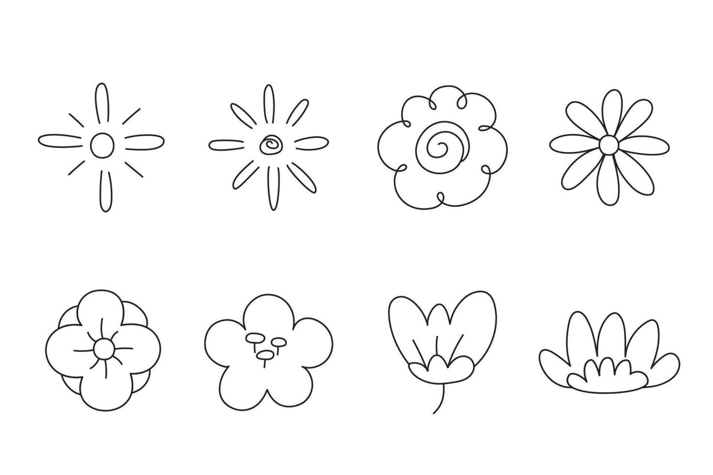 Abstract doodle flowers hand drawn various shape for element and illustration vector