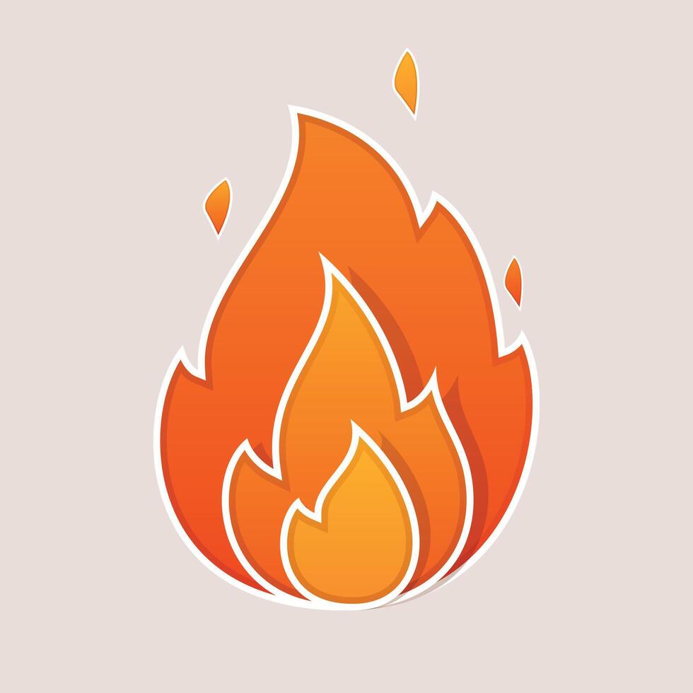 Fire flame icon with outline and bright burning sparks isolated on white background. vector