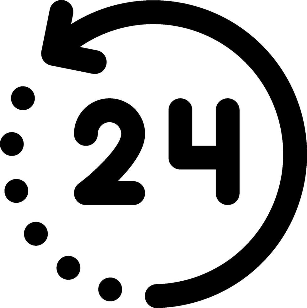 A black and white icon of a 24 hours clock vector