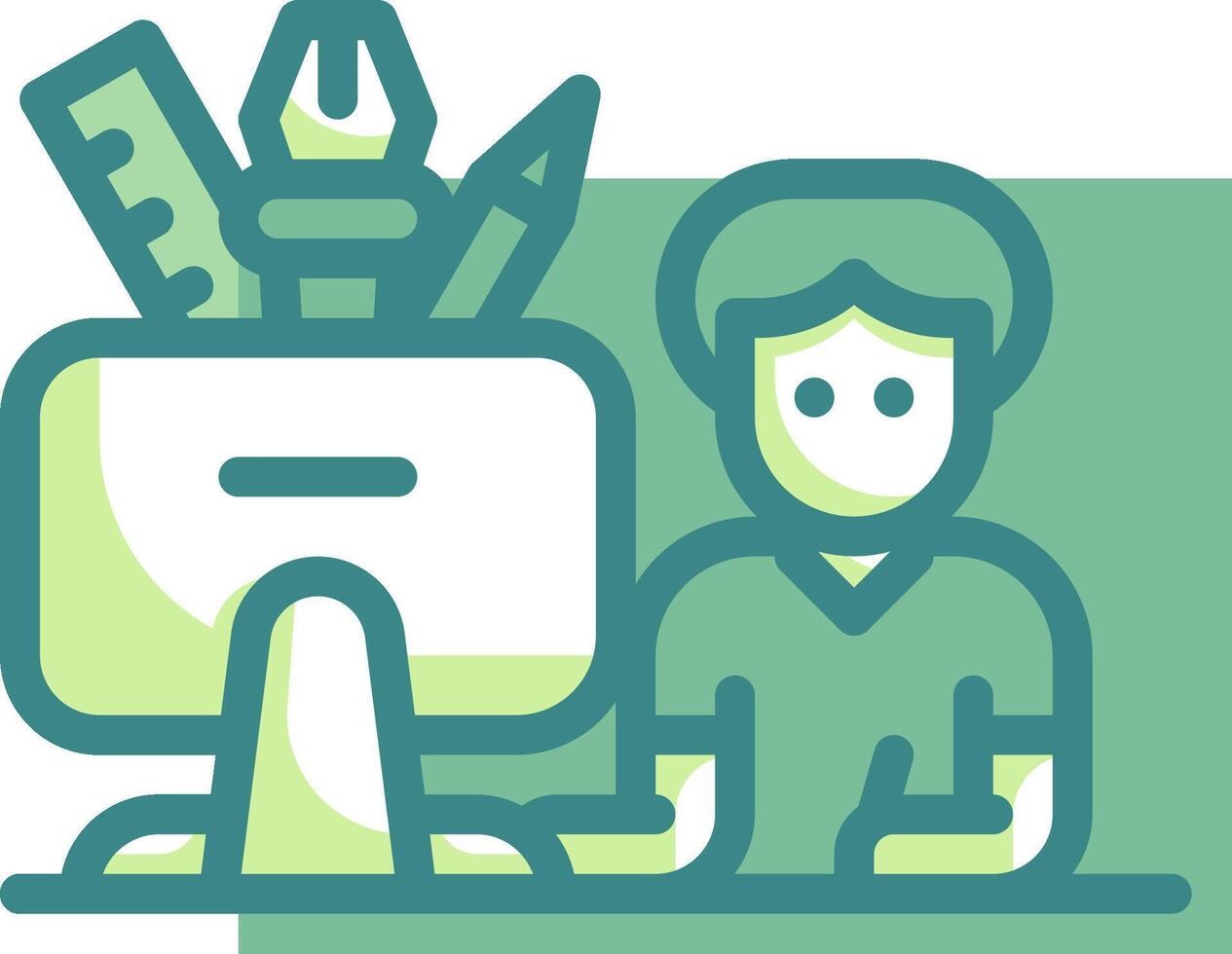 A person sitting at a computer with a computer mouse and other tools vector