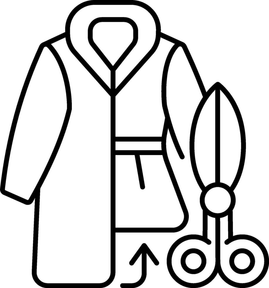 A coat and scissors are shown in a line drawing vector