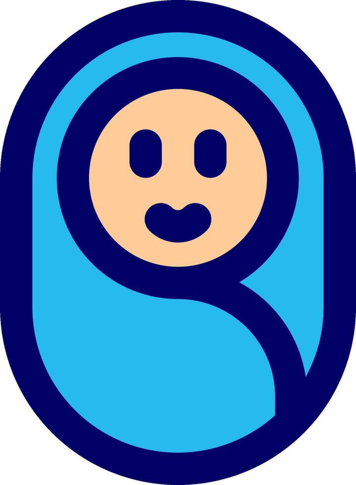 A blue and black icon of a smiling baby vector
