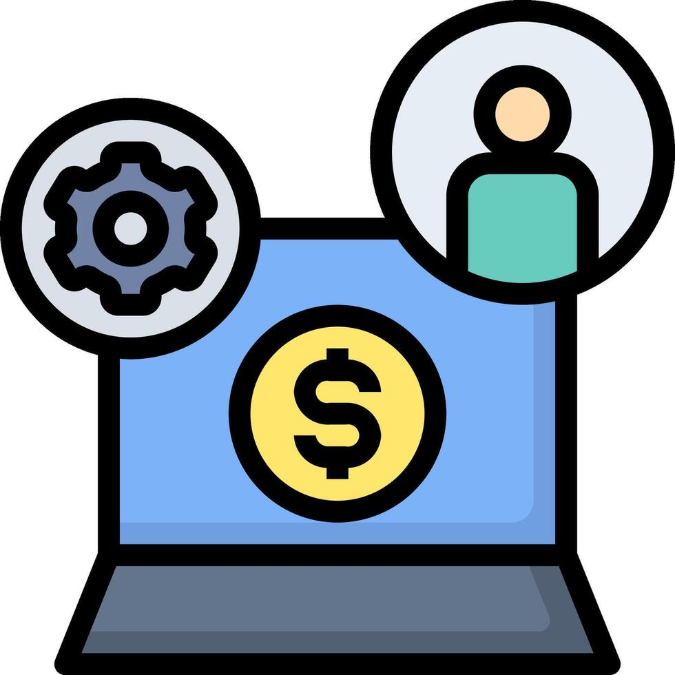 A laptop with a dollar sign and a person vector