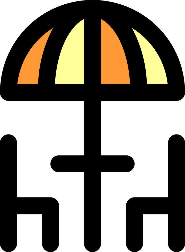 A black and orange umbrella with a chair under it vector