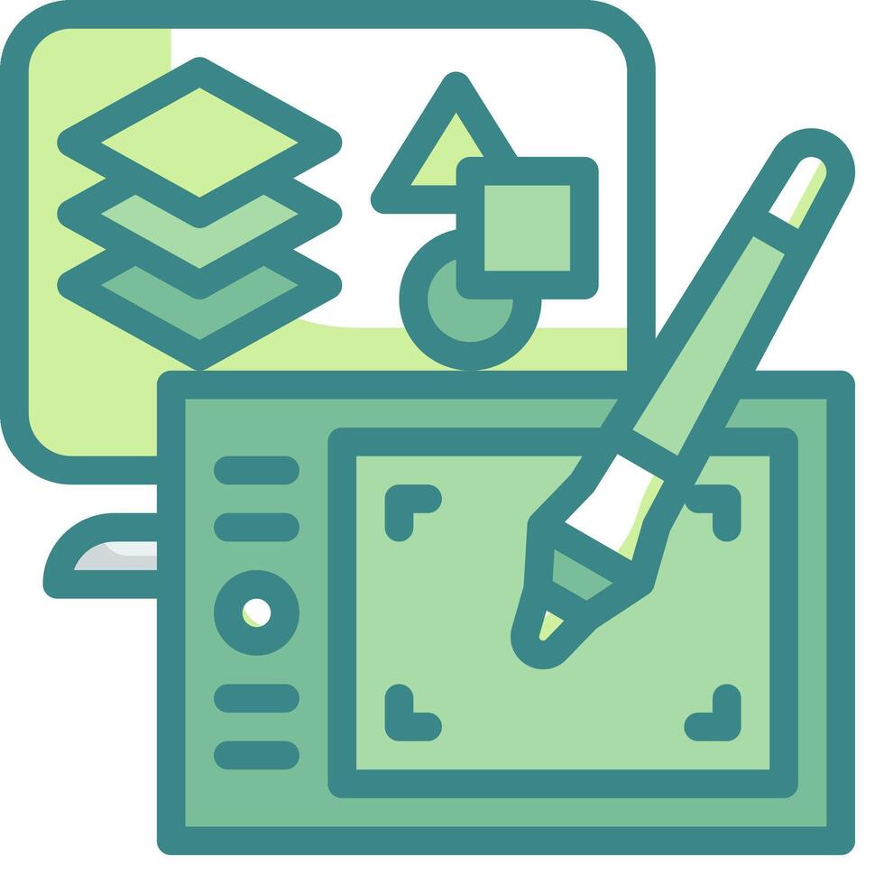 A green tablet with a pen and a computer vector
