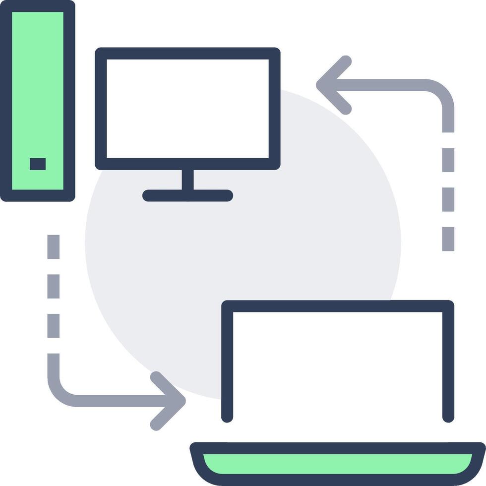 A computer and a monitor are connected to each other vector