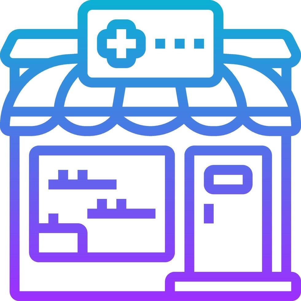 A blue and purple icon of a pharmacy vector
