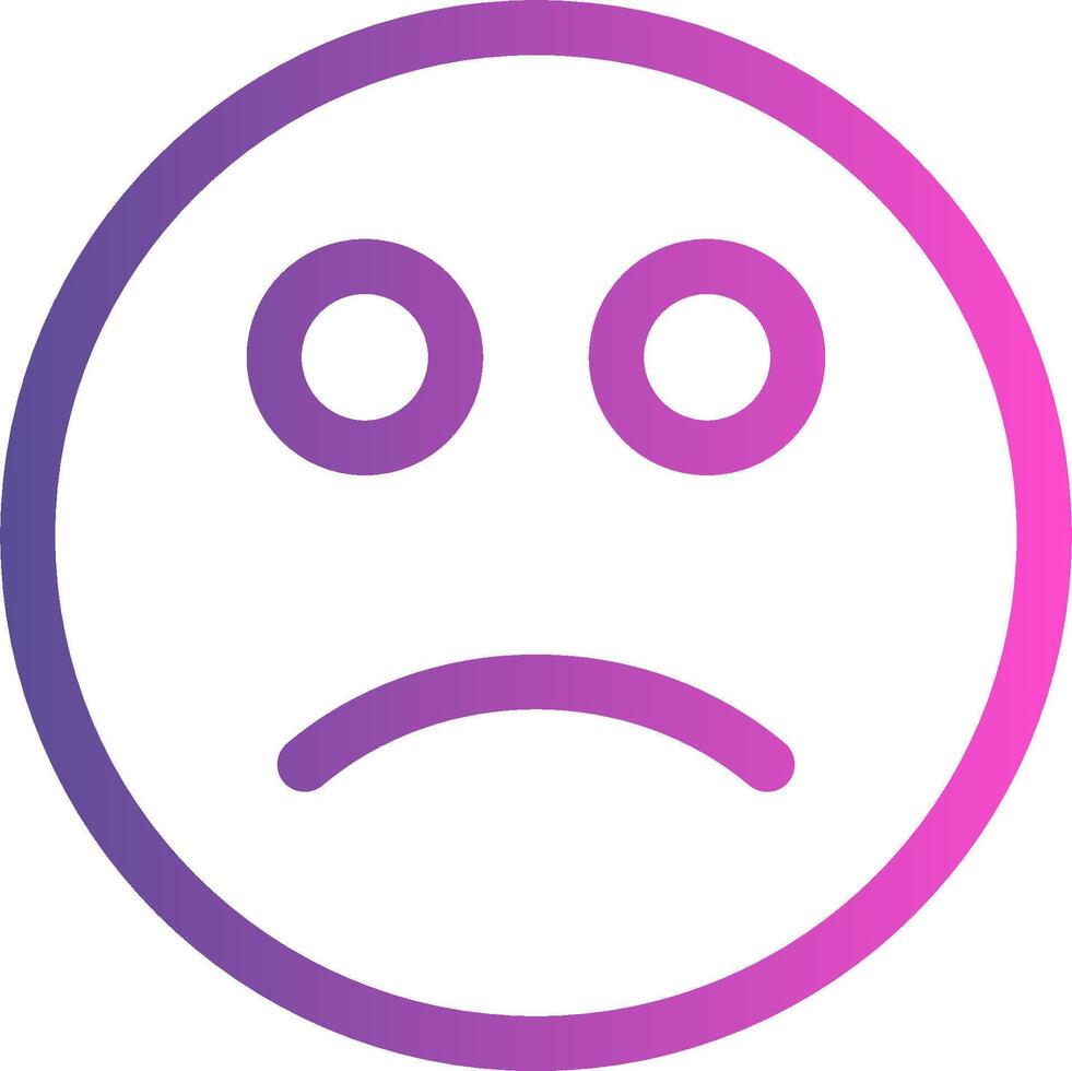 A sad face icon in a purple and pink circle vector