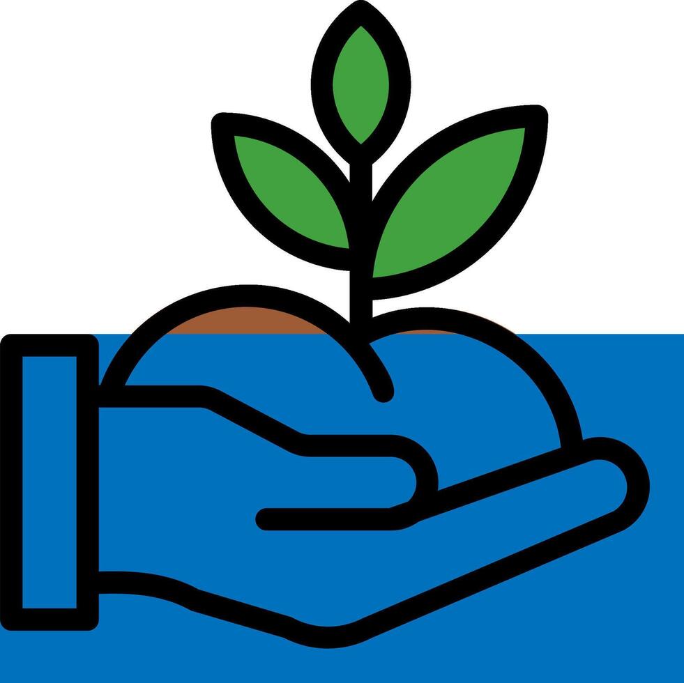 A hand holding a plant with a blue background vector