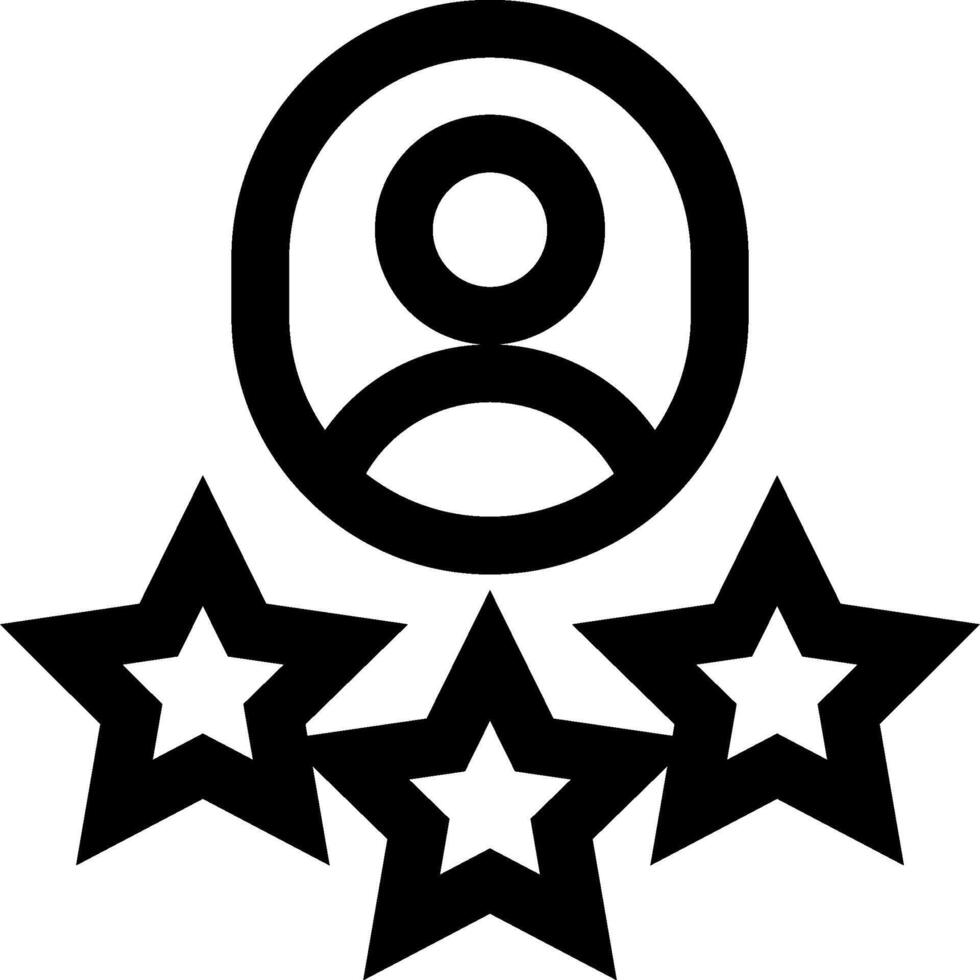 A black and white icon of a person with five stars vector