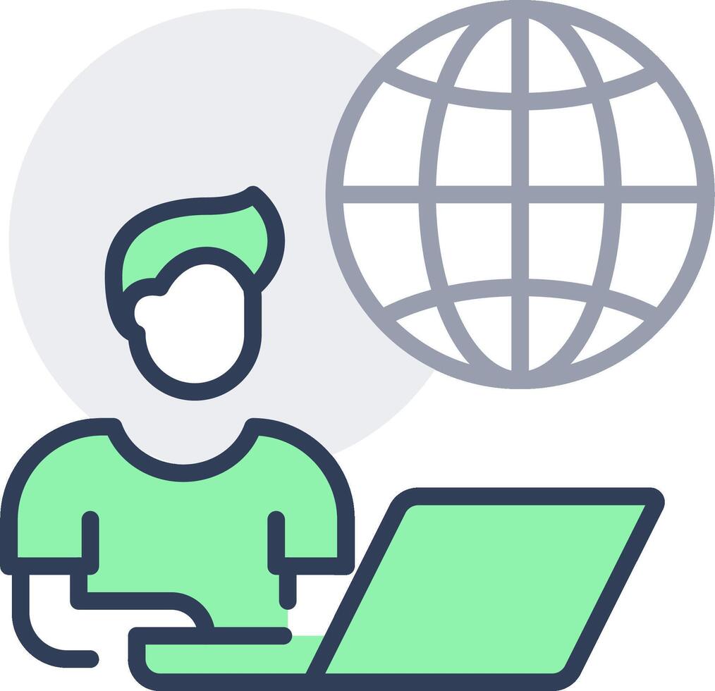 Man working on laptop with globe icon vector