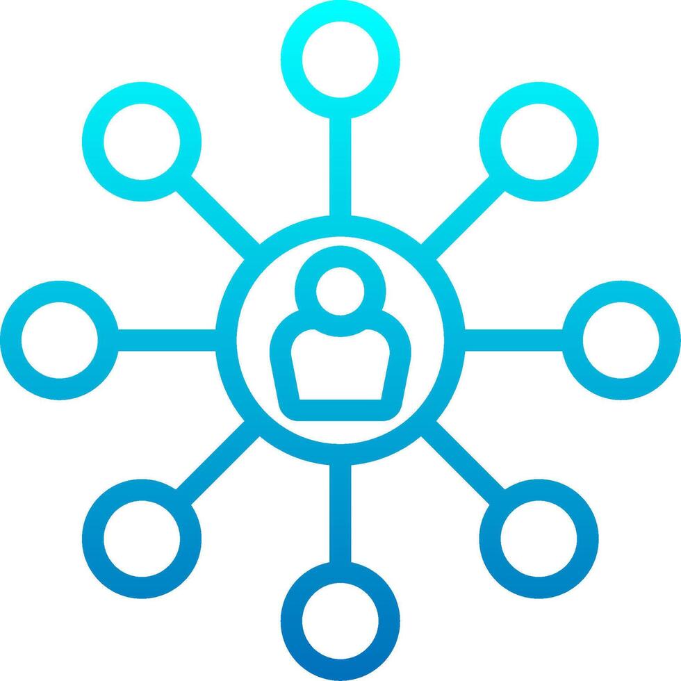 A blue and white icon with a person in the center vector