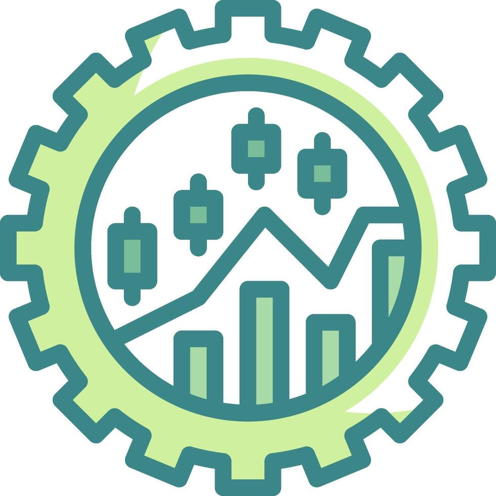 A green and white gear with a graph and arrows vector
