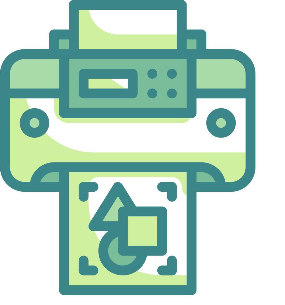 A printer with a green background and a green arrow vector