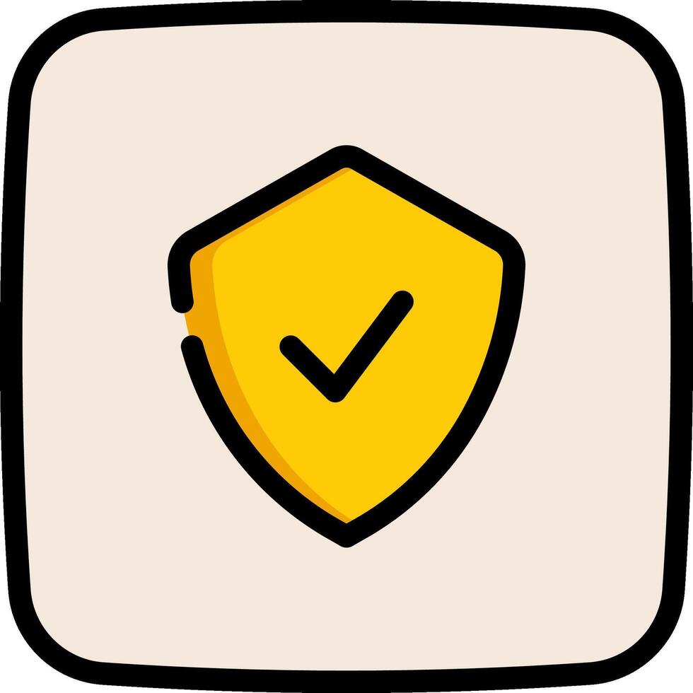 A yellow shield with a tick mark on it vector