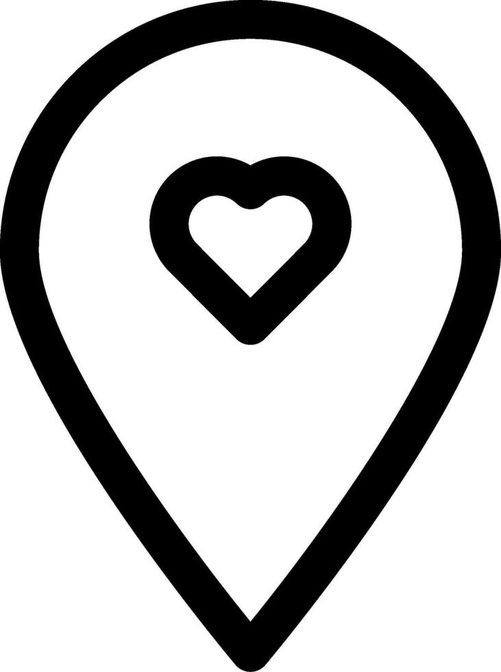 A black and white map marker with a heart in the center vector