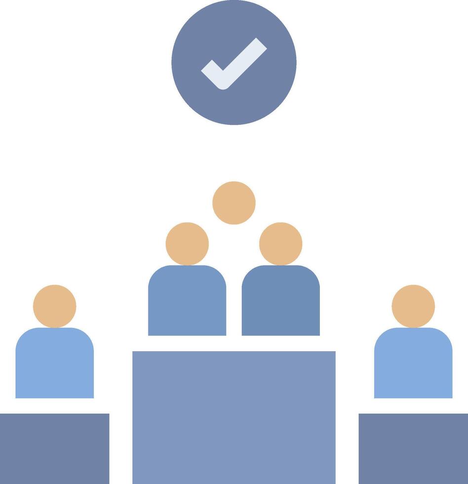 A group of people sitting at a table with a check mark above them vector