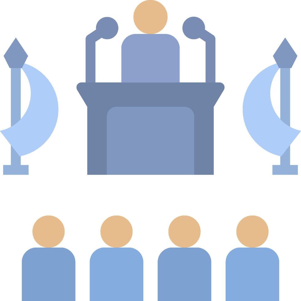 A group of people standing around a podium vector