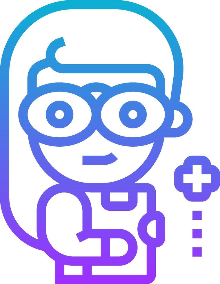 A cartoon girl with glasses and a plus sign vector