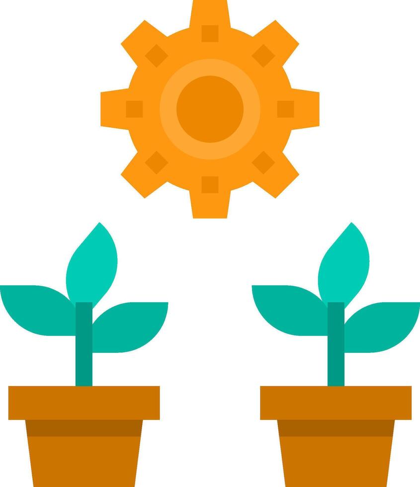 Two plants with a sun and gears vector