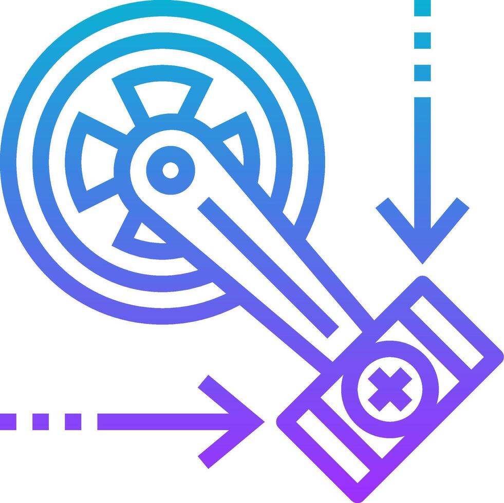 A blue and purple icon of a wheel with a gear vector