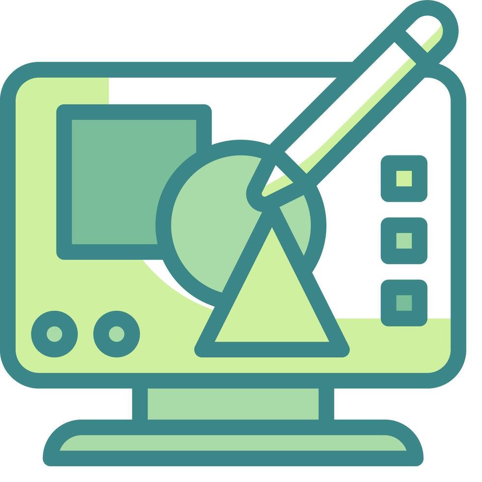 A computer monitor with a pen and a triangle vector