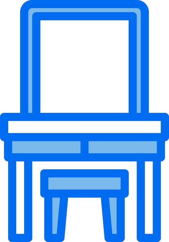 A blue and white drawing of a desk and chair vector