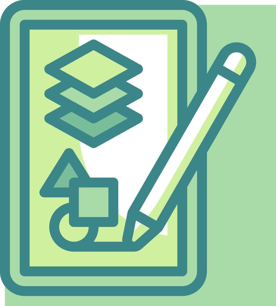 A green tablet with a pen and a stack of paper vector