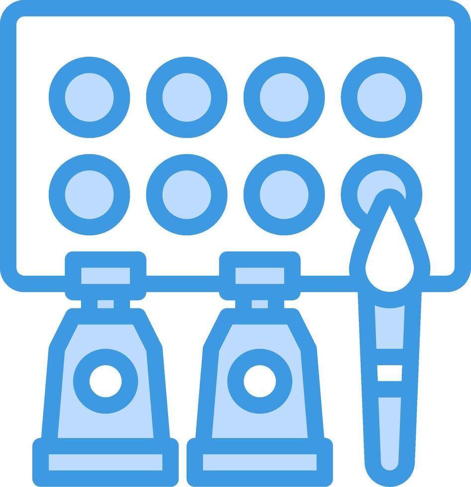 A blue and white icon of a paintbrush and a bottle vector