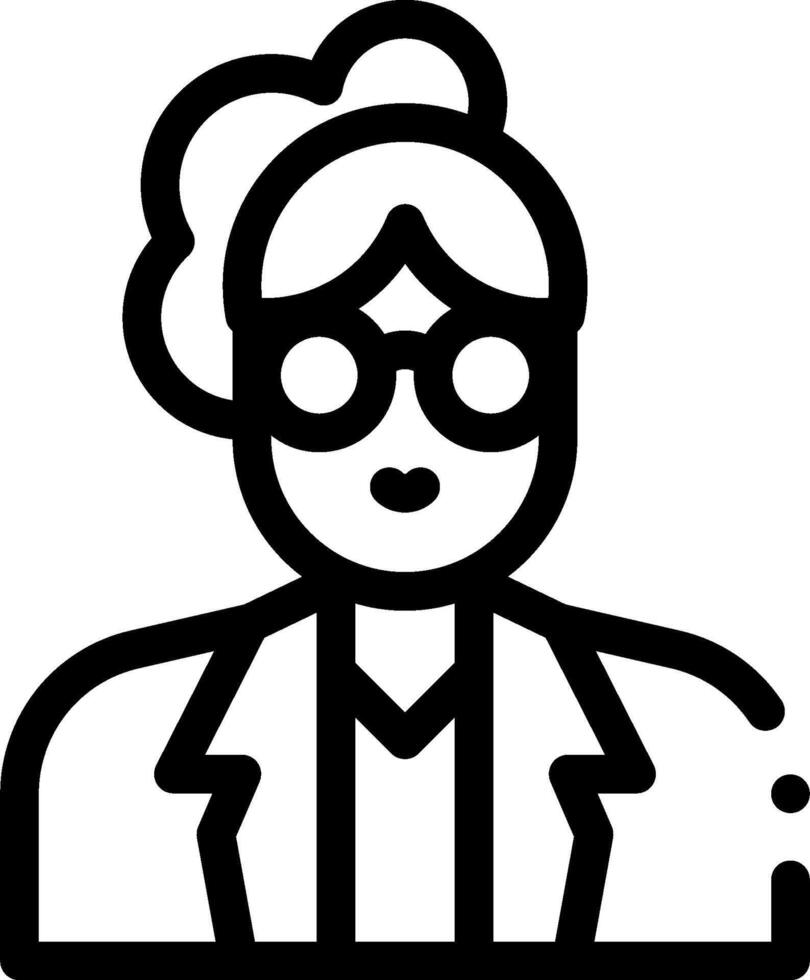 A woman with glasses and a tie is shown in a black and white icon vector