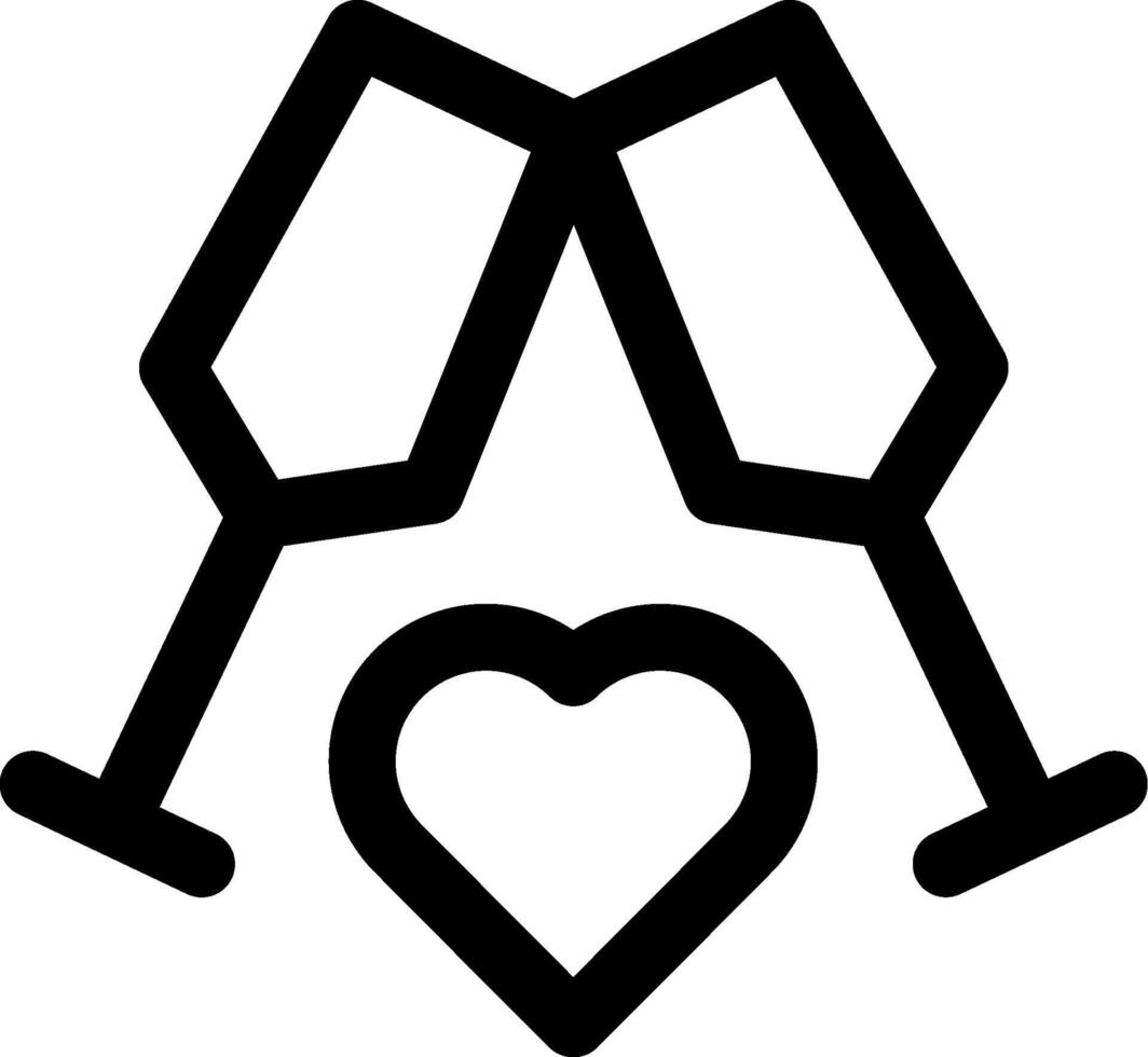 A black and white icon of two glasses with a heart vector