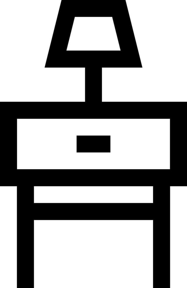 A black and white image of a desk with a lamp on top vector