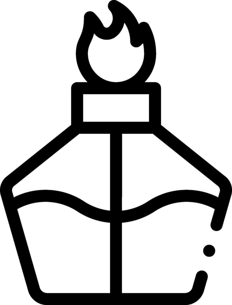 A black and white image of a bottle with a flame vector