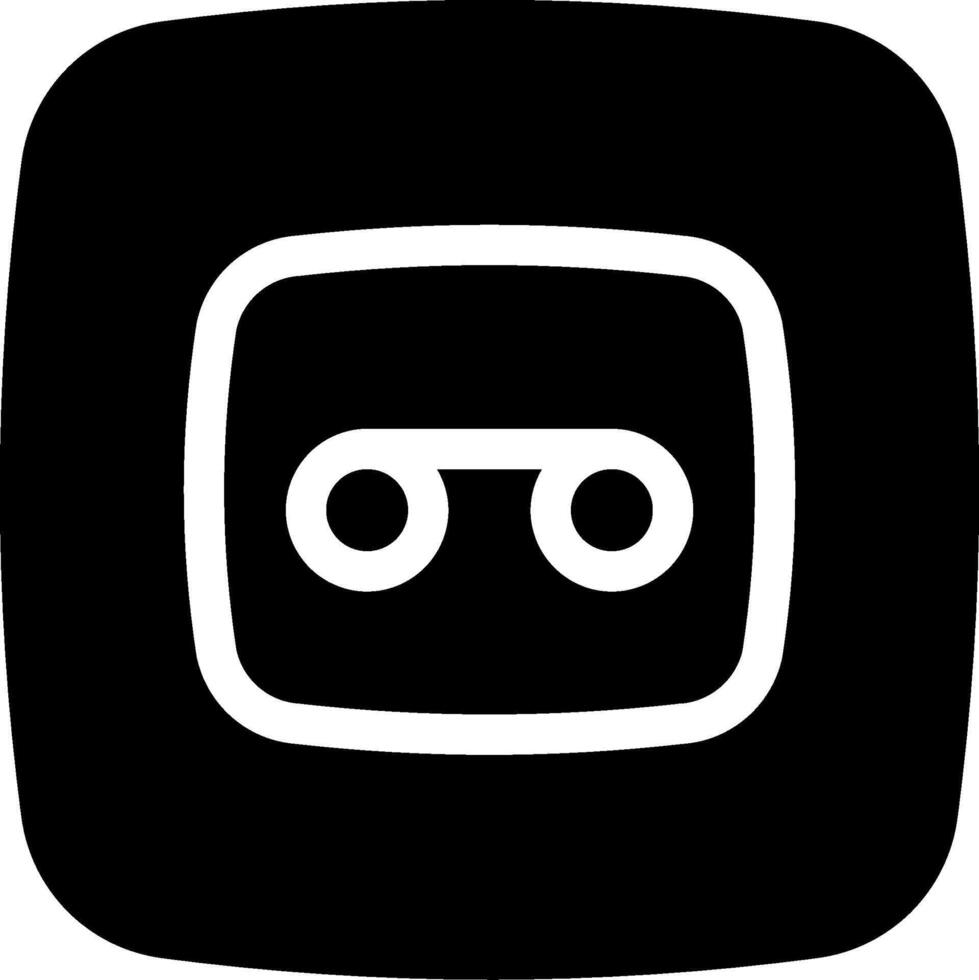 The icon for a black and white square with a pair of glasses vector