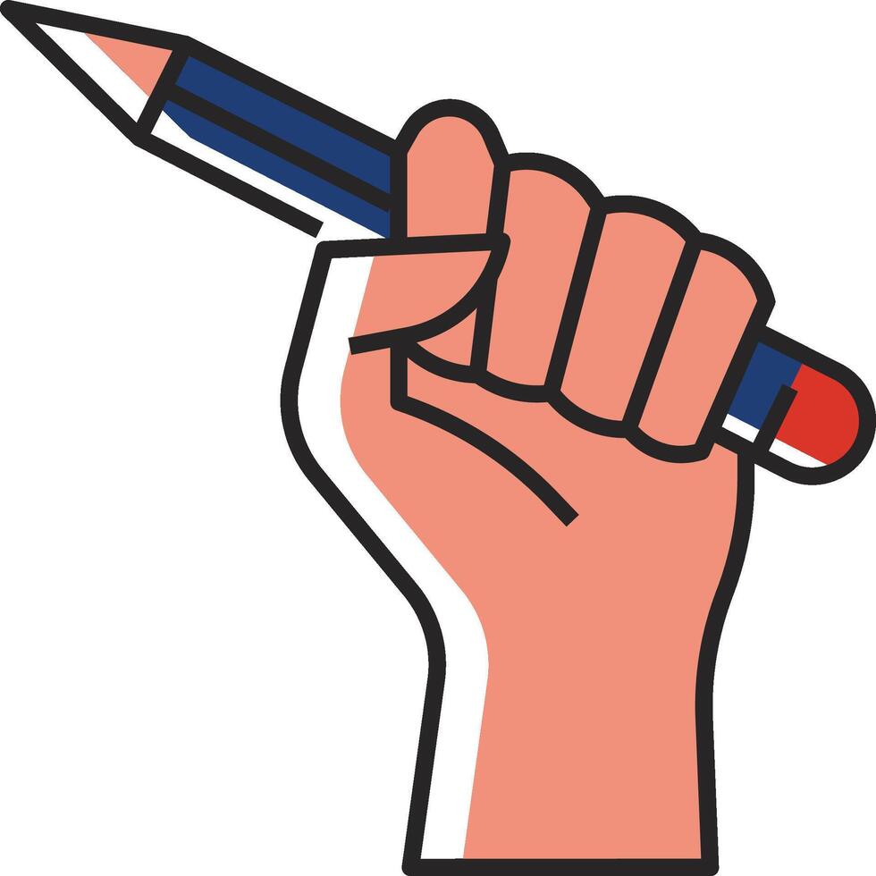 A hand holding a pencil with a red and blue tip vector